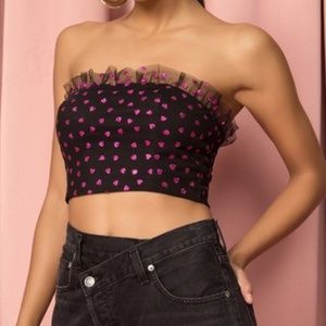 Superdown Black and Pink Heart Tube Top